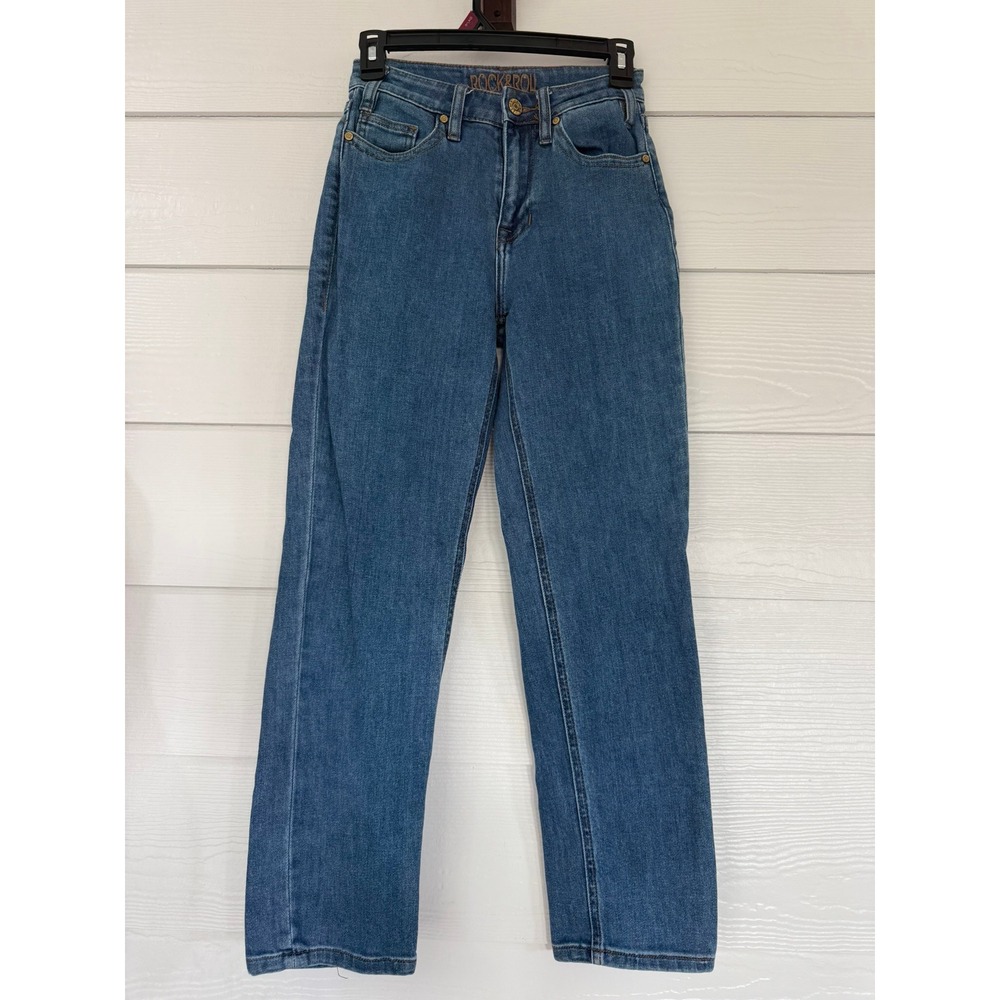 #D- 015- Rock and Roll Denim Womens Medium Wash Straight Leg Stretch Jeans